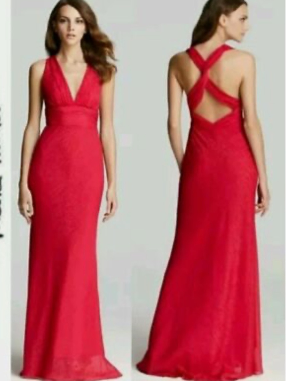Nicole Miller 100% Silk Pink Metallic Train V Neck Halter Formal Gown
